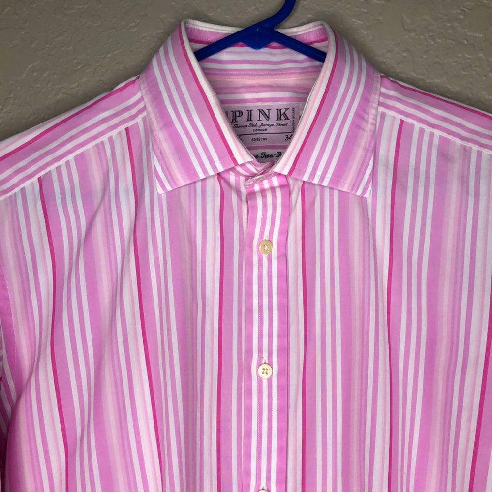 Thomas Pink pink striped superfine two fold dress shirt. Size 16/34 - Picture 5 of 7